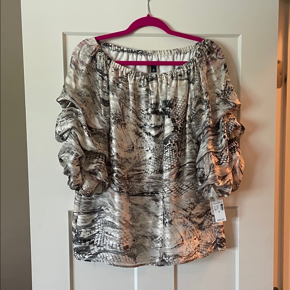 Roz & Ali Black and Gray Snake Print Blouse | Size M | NWT